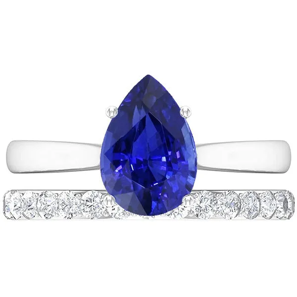 Rings HarryChadEntcom Pear Blue Sapphire Wedding Ring Set White Gold Natural Earth Mined Diamonds 450 Carats