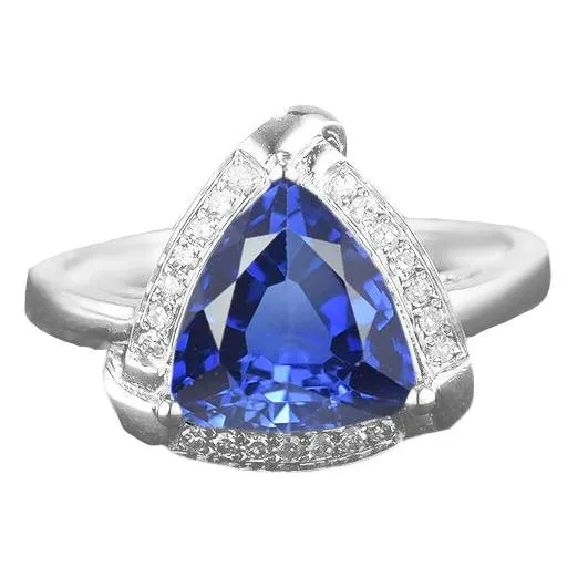 Rings HarryChadEntcom Trillion Halo Ceylon Sapphire Ring White Gold Jewelry 3 carats Rings HarryChadEntcom Trillion Halo Ceylon Sapphire Ring White Gold Jewelry 3 carats
