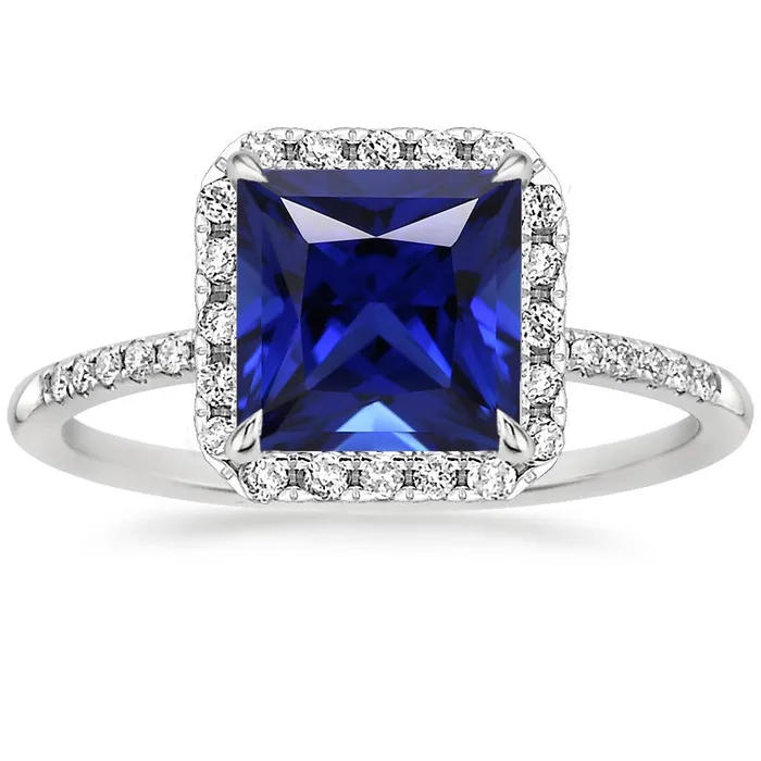 Rings HarryChadEntcom Women Halo Ring Princess Blue Sapphire With Pave Natural Earth Mined Diamonds 550 Carats Rings HarryChadEntcom Women Halo Ring Princess Blue Sapphire With Pave Natural Earth Mined Diamonds 550 Carats