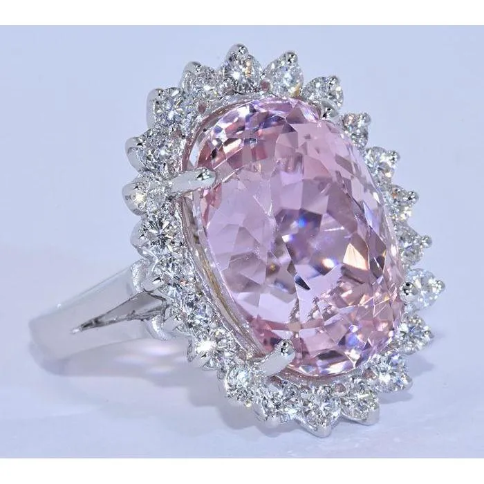 Rings Kunzite Stone Natural Earth Mined Diamond Ring For Sale GB