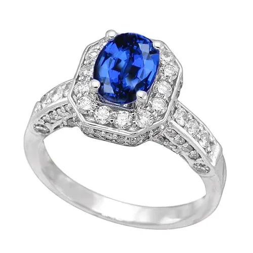 Rings Royal Blue Sapphire Halo Ring GB