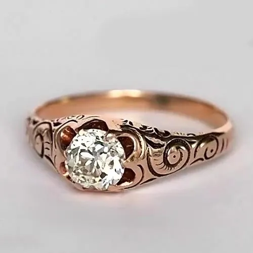 Rose Gold Gypsy Solitaire Ring Old Cut Natural Earth Mined Diamond Vintage Style 1 Carat HarryChadEntcom Rings