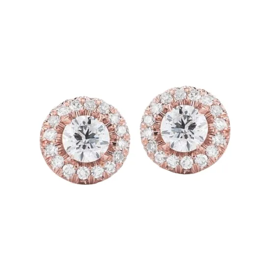 Round Cut 190 Carats Natural Earth Mined Diamonds Studs Halo Earrings Rose Gold 14K GB Earrings