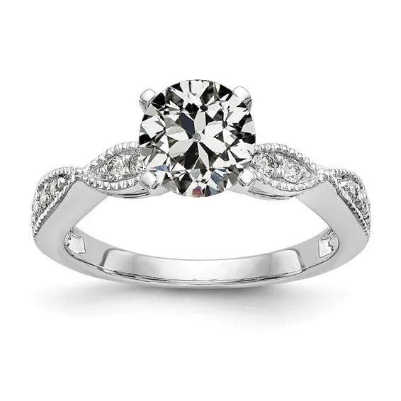 Round Old Mine Cut Real Natural Earth Mined Diamond Wedding Ring 275 Carats Milgrain Shank HarryChadEntcom Rings