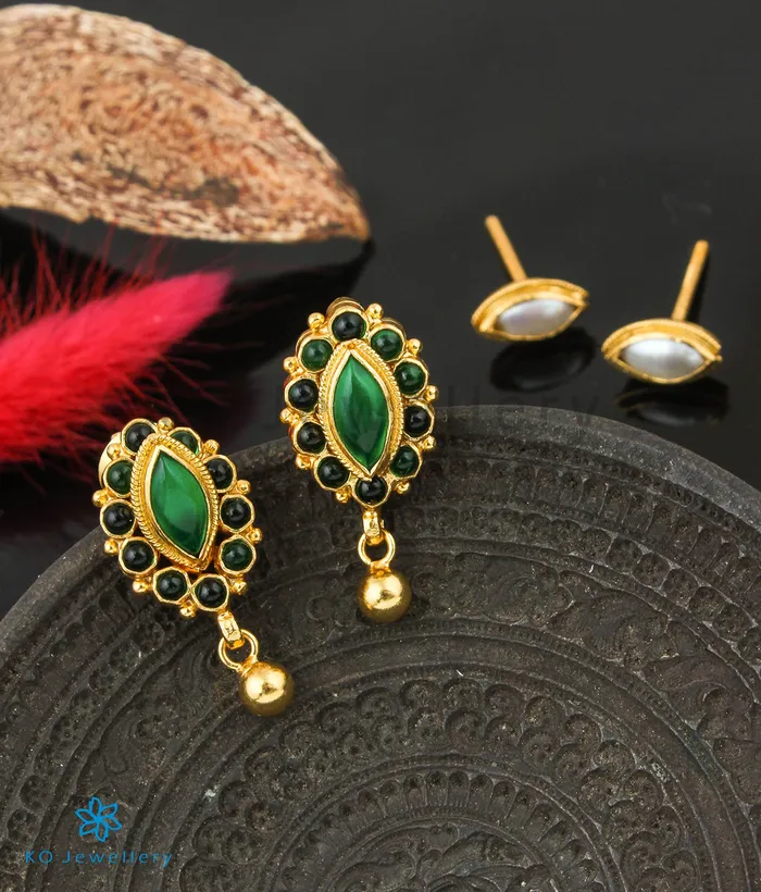 Silversmith Earrings The Dviguna Silver Reversible EarringsGreenNavratna
