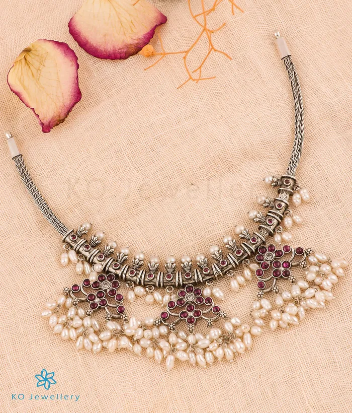 Silversmith Necklaces The Tarasara Silver Guttapusalu Necklace Oxidised