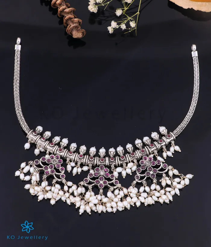 Silversmith Necklaces The Tarasara Silver Guttapusalu Necklace Oxidised