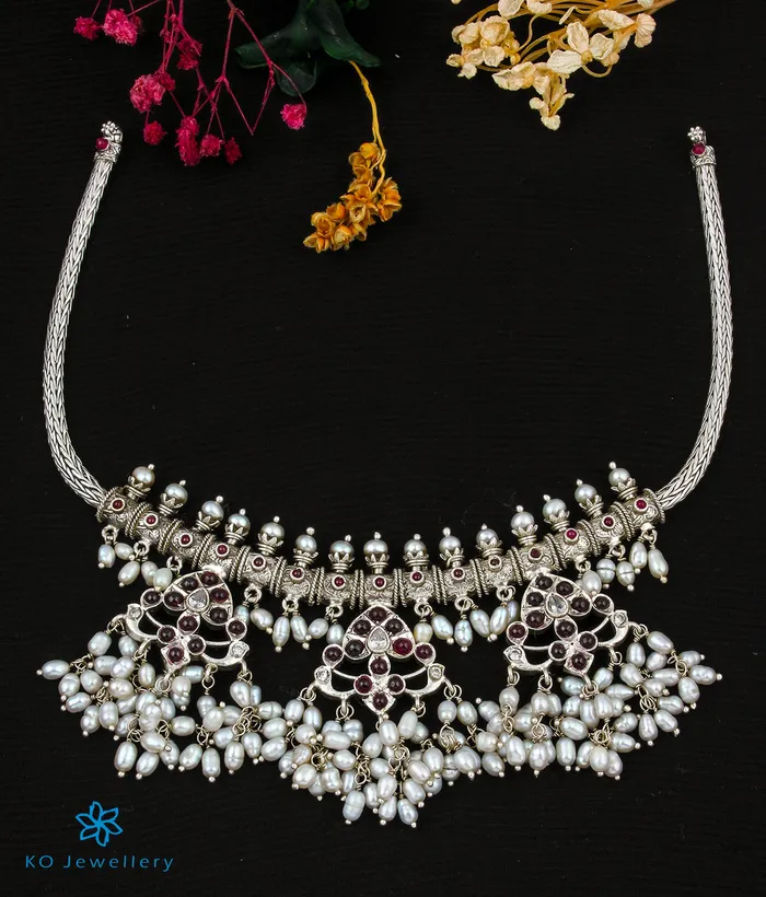 Silversmith Necklaces The Tarasara Silver Guttapusalu Necklace Oxidised