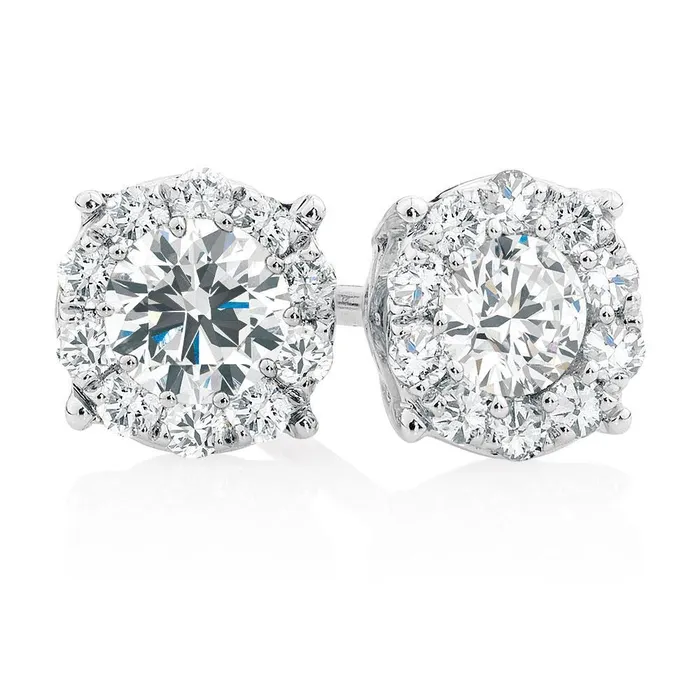 Sparkling Round Cut Natural Earth Mined Diamonds Women Studs Halo Earrings 500 Ct WG 14K GB Earrings
