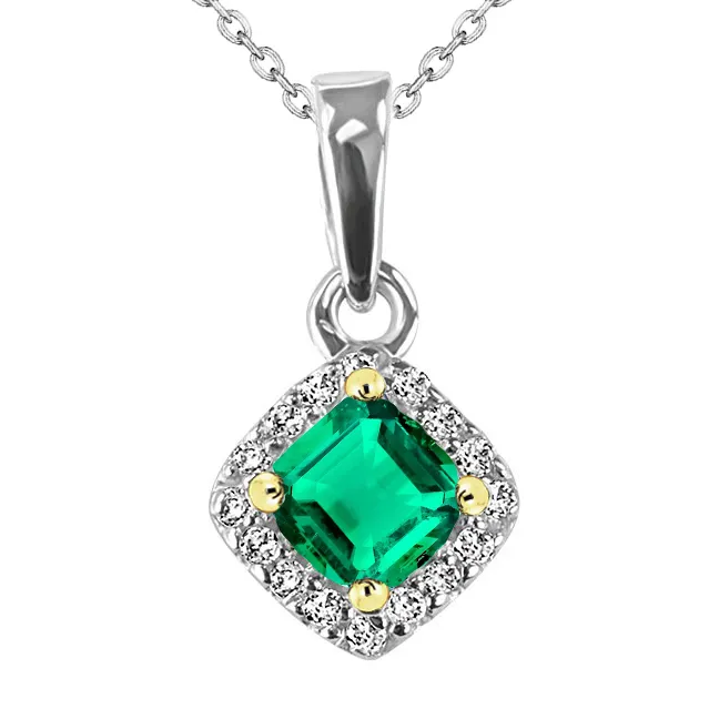 Square Shape Halo Green Emerald Pendant Necklace HarryChadEntcom Necklaces Square Shape Halo Green Emerald Pendant Necklace HarryChadEntcom Necklaces