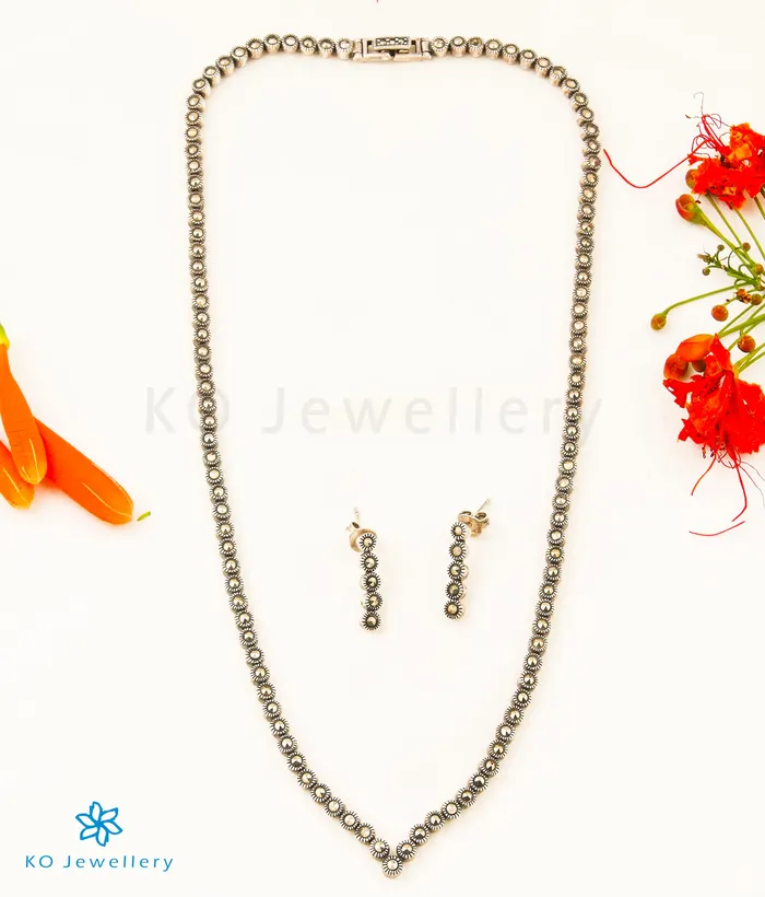 The Eloria Silver Marcasite Necklace Set Marcasite Necklaces