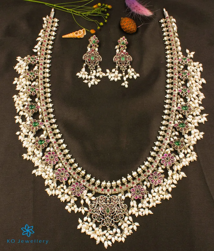 The Sagara Silver Guttapusalu Necklace OxidisedLong Silversmith Necklaces