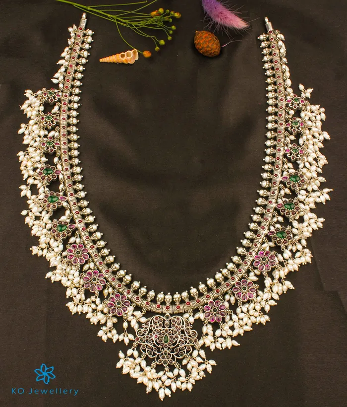 The Sagara Silver Guttapusalu Necklace OxidisedLong Silversmith Necklaces