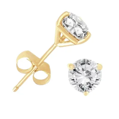 Three Prong Set Round 3 Carats Natural Earth Mined Diamonds Studs Earrings Yellow Gold GB Earrings Three Prong Set Round 3 Carats Natural Earth Mined Diamonds Studs Earrings Yellow Gold GB Earrings