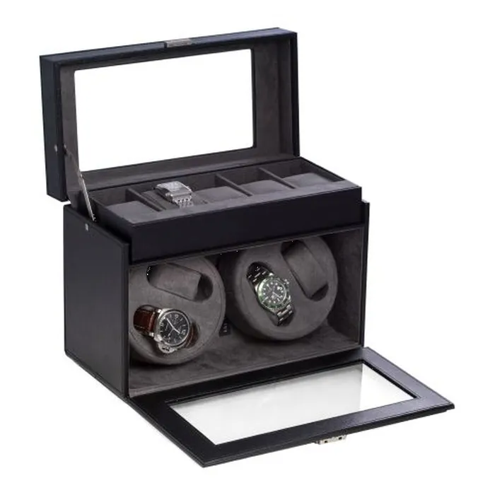 Watches Black Leather Four Watch Winder 5 Watch Storage Case Bey Berk