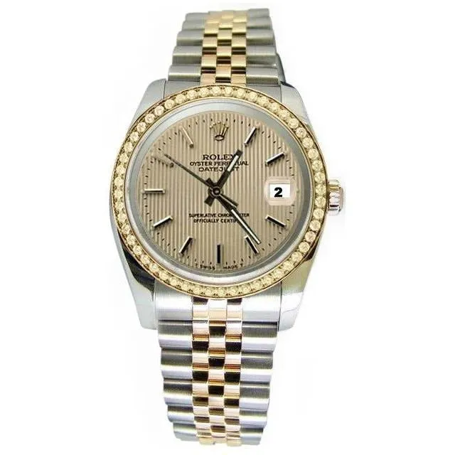 Watches GB Rolex Datejust Tapestry Stick Dial Watch Solid Gold Steel Jubilee QUICK SET
