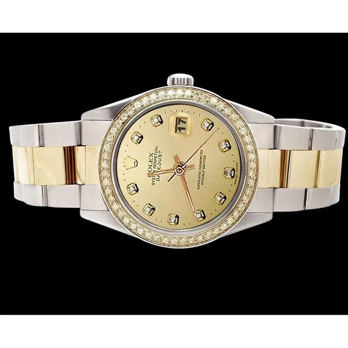 Watches Rolex Datejust Ss Gold Oyster Diamond Dial Bezel Watch GB