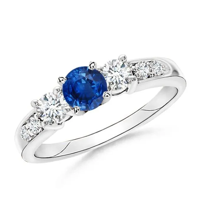 White Gold 340 Ct Round Sri Lanka Sapphire Natural Earth Mined Diamond Engagement Ring GB Rings White Gold 340 Ct Round Sri Lanka Sapphire Natural Earth Mined Diamond Engagement Ring GB Rings