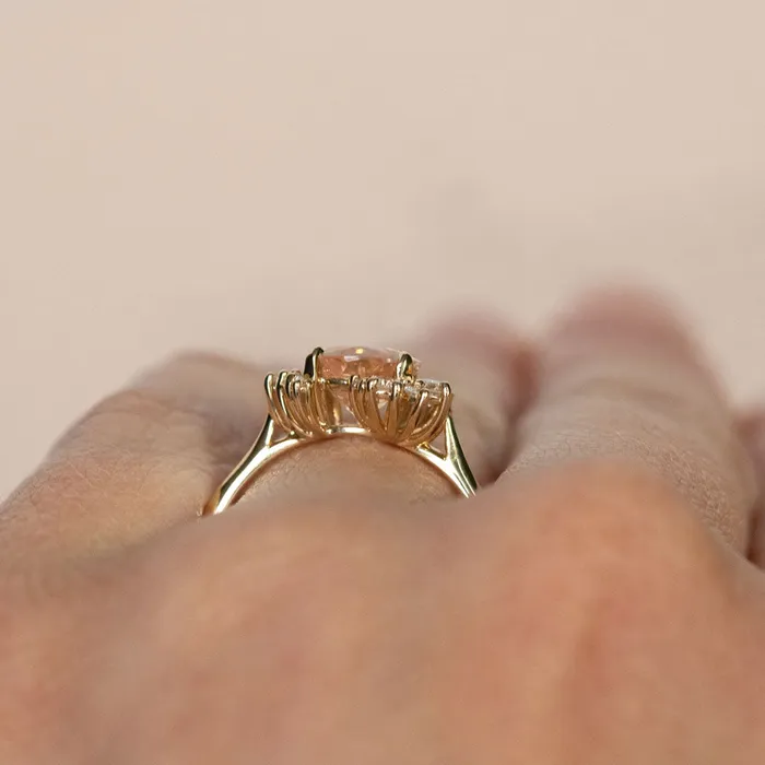 164ct Peach Sapphire and Asymmetrical Diamond Cluster Ring in 14k Yellow Gold Anueva Jewelry Rings