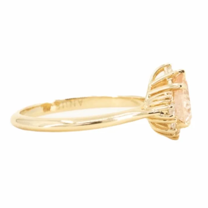 164ct Peach Sapphire and Asymmetrical Diamond Cluster Ring in 14k Yellow Gold Anueva Jewelry Rings