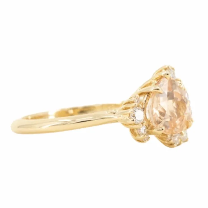 164ct Peach Sapphire and Asymmetrical Diamond Cluster Ring in 14k Yellow Gold Anueva Jewelry Rings
