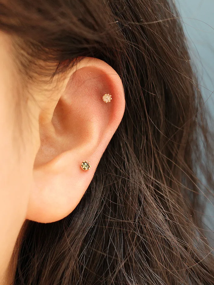 14K Gold 25mm Rough Diamond Cartilage Earring 20G18G MinimalBijoux Earrings
