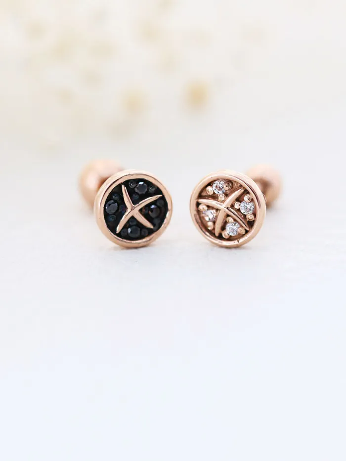 14K Gold Black Round Cartilage Earring 18G16G MinimalBijoux Earrings