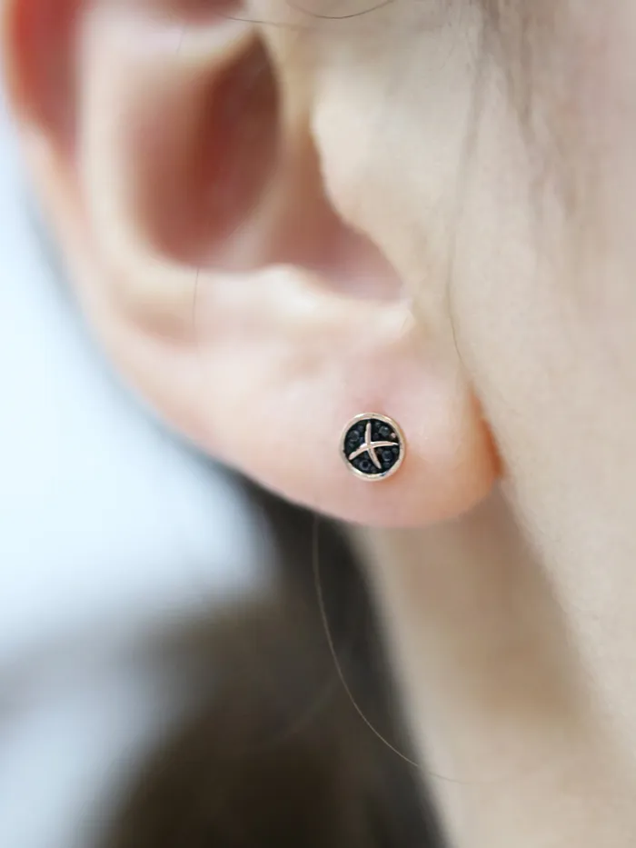 14K Gold Black Round Cartilage Earring 18G16G MinimalBijoux Earrings
