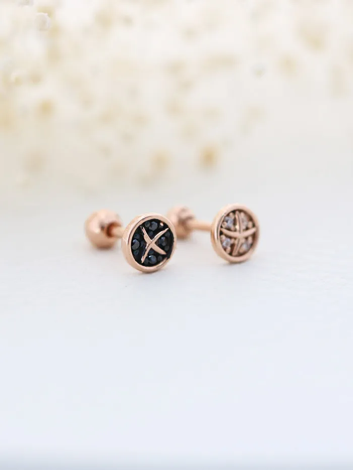 14K Gold Black Round Cartilage Earring 18G16G MinimalBijoux Earrings