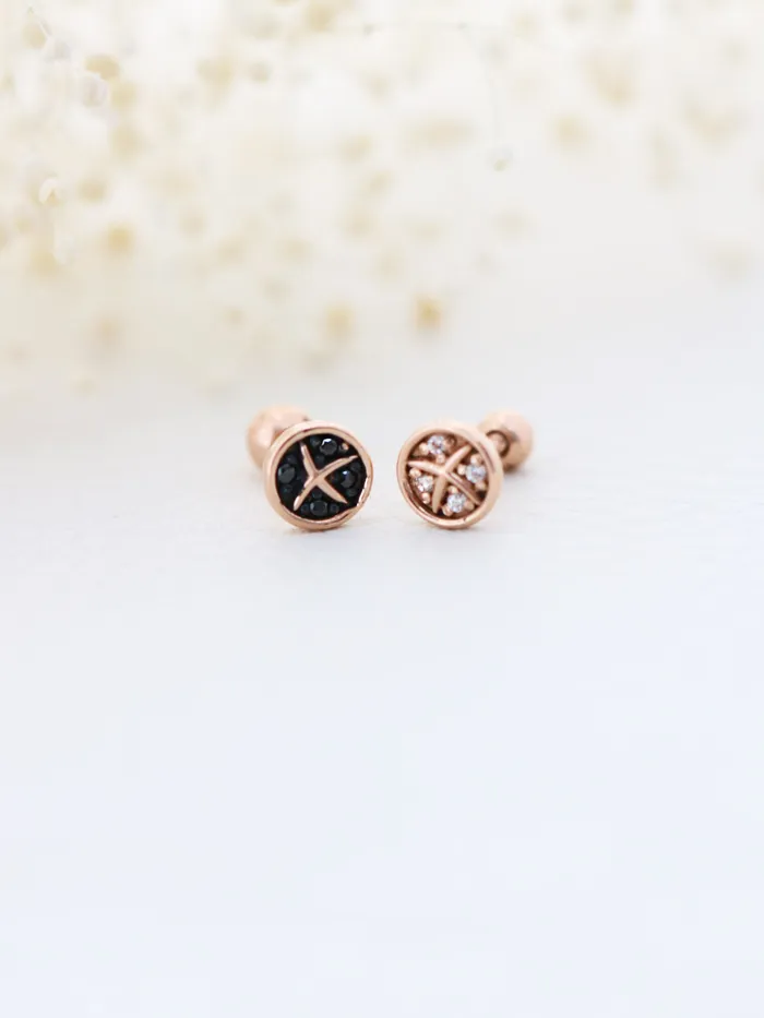 14K Gold Black Round Cartilage Earring 18G16G MinimalBijoux Earrings