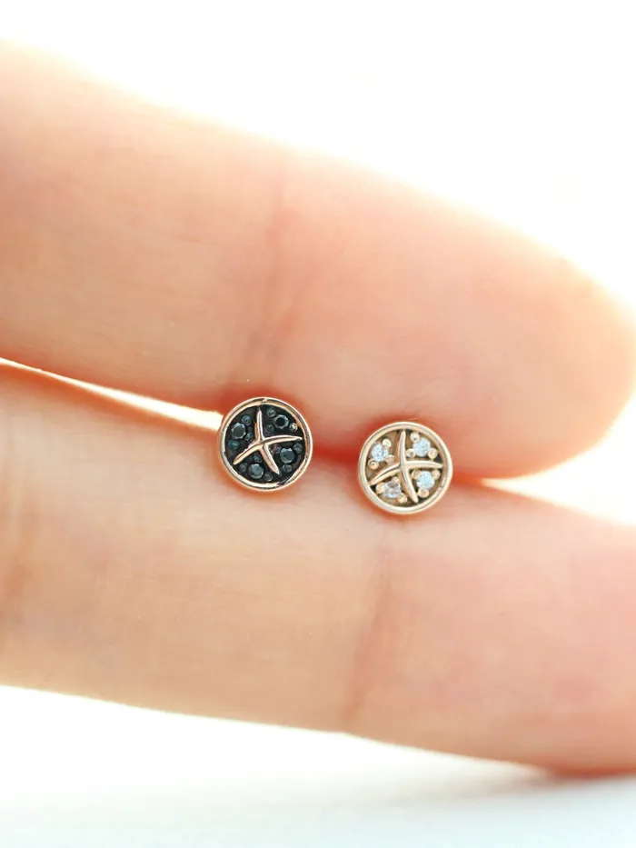14K Gold Black Round Cartilage Earring 18G16G MinimalBijoux Earrings