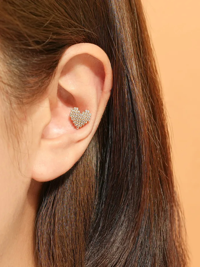 14K Gold Pixel Heart Cartilage Earring 18G16G MinimalBijoux Earrings