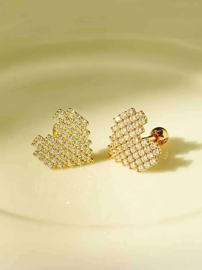 14K Gold Pixel Heart Cartilage Earring 18G16G MinimalBijoux Earrings