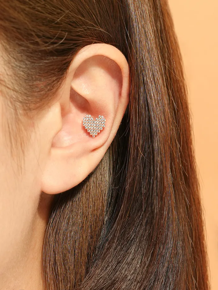 14K Gold Pixel Heart Cartilage Earring 18G16G MinimalBijoux Earrings