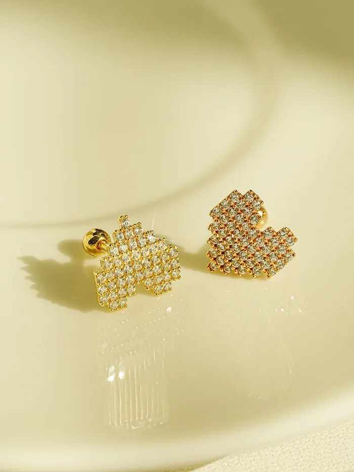 14K Gold Pixel Heart Cartilage Earring 18G16G MinimalBijoux Earrings
