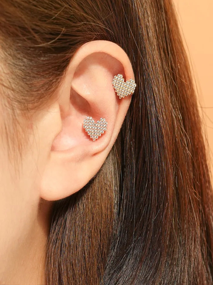 14K Gold Pixel Heart Cartilage Earring 18G16G MinimalBijoux Earrings