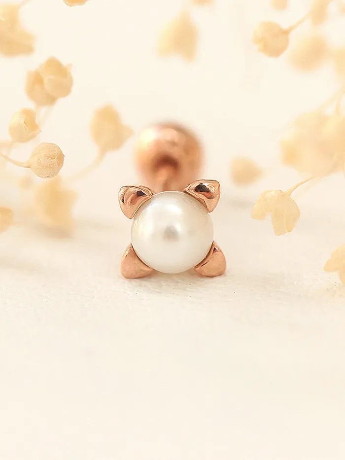 14K Gold Square Point Pearl Cartilage Earring 18G16G MinimalBijoux Earrings