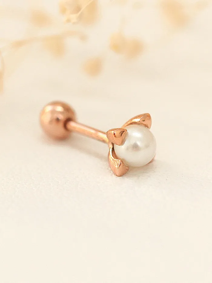 14K Gold Square Point Pearl Cartilage Earring 18G16G MinimalBijoux Earrings