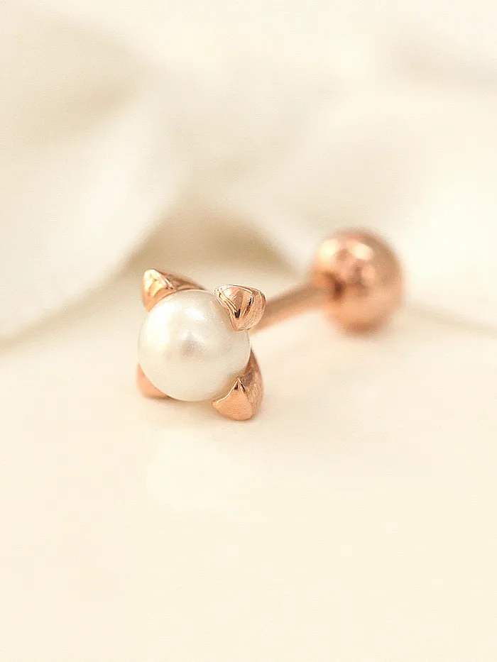 14K Gold Square Point Pearl Cartilage Earring 18G16G MinimalBijoux Earrings