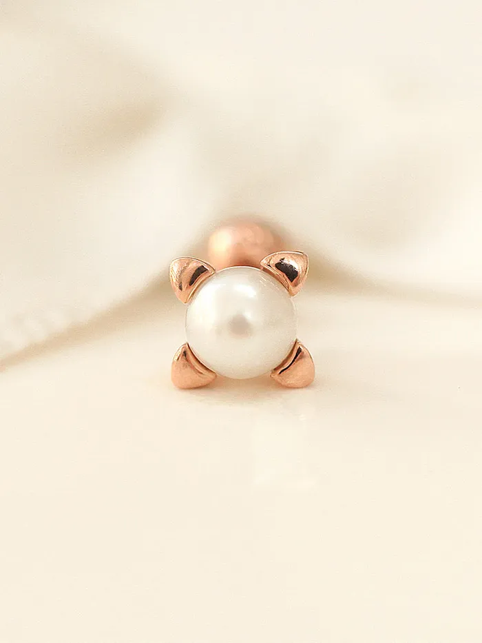 14K Gold Square Point Pearl Cartilage Earring 18G16G MinimalBijoux Earrings