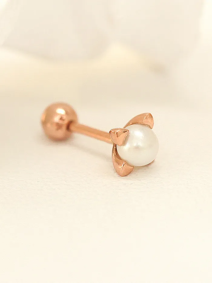 14K Gold Square Point Pearl Cartilage Earring 18G16G MinimalBijoux Earrings