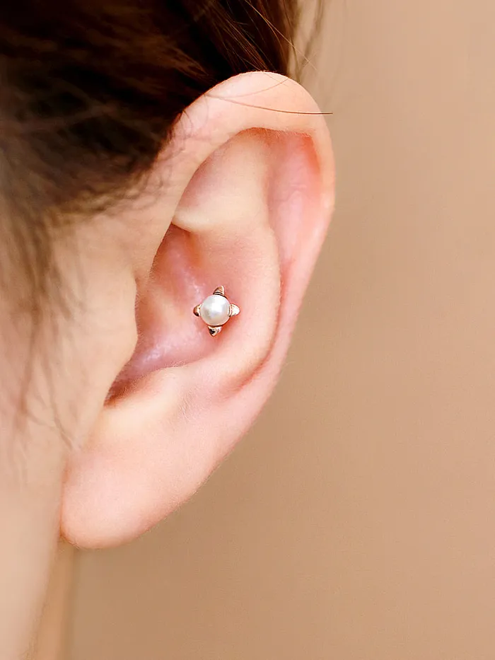 14K Gold Square Point Pearl Cartilage Earring 18G16G MinimalBijoux Earrings