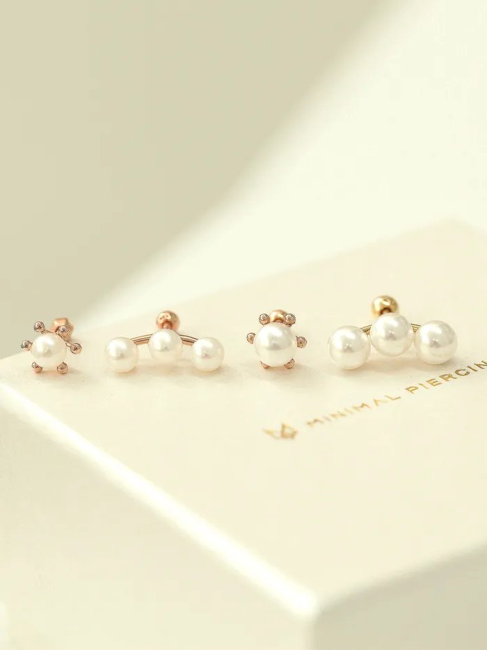 14K Gold Triple Flower Pearl Cartilage Earring 18G16G MinimalBijoux Earrings