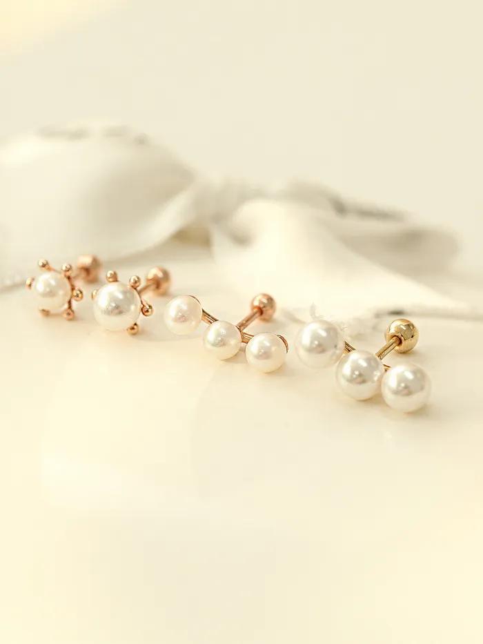 14K Gold Triple Flower Pearl Cartilage Earring 18G16G MinimalBijoux Earrings