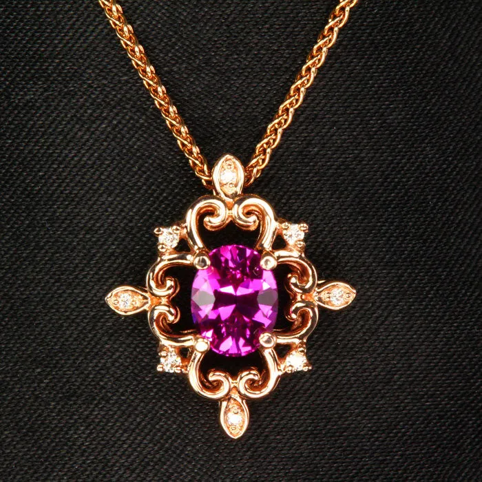 14K Rose Gold Pink Sapphire and Diamond Pendant 129 Carats Moriartys Gem Art Necklaces