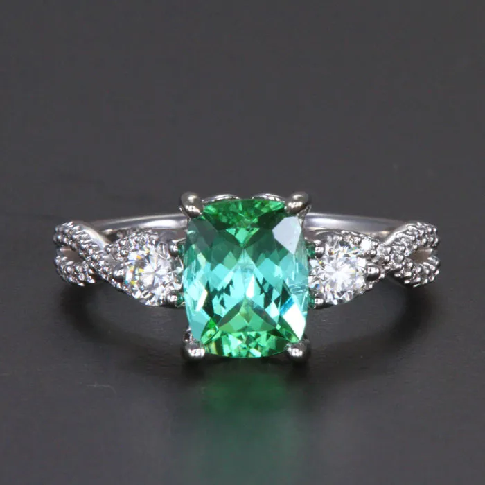 14k White Gold Antique Cushion Cut Green Tourmaline and Diamond Ring 197 Carats Moriartys Gem Art Rings
