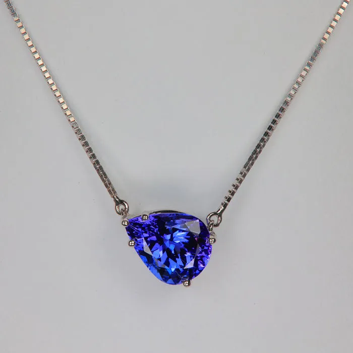 14K White Gold Box Link Pear Shape Tanzanite Necklace 260 Carats Moriartys Gem Art Necklaces 14K White Gold Box Link Pear Shape Tanzanite Necklace 260 Carats Moriartys Gem Art Necklaces