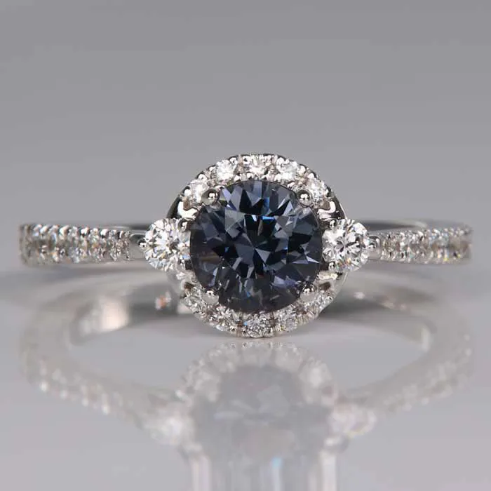 14K White Gold Grey Spinel and Diamond Halo and Shank Ring 102cts Moriartys Gem Art Rings 14K White Gold Grey Spinel and Diamond Halo and Shank Ring 102cts Moriartys Gem Art Rings