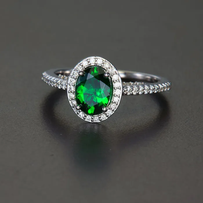 14K White Gold Oval Chrome Tourmaline and Diamond Ring 10 Carats Moriartys Gem Art Rings