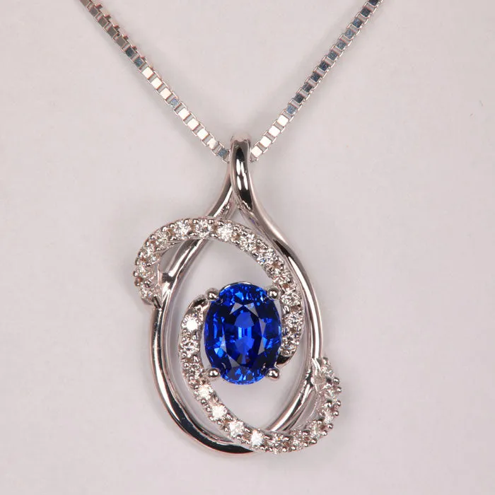 14K White Gold Oval Sapphire and Diamond Swirl Pendant 99cts Moriartys Gem Art Necklaces 14K White Gold Oval Sapphire and Diamond Swirl Pendant 99cts Moriartys Gem Art Necklaces